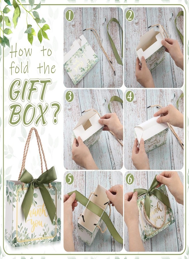 Moinchore 40 Pack Thanksgiving Thank You Gift Bags with Handles Fall Paper Wedding Welcome Bags Bridal Shower Flower Welcome Gift Tote with Bow for Birthday Baby Shower Party Favor(Eucalyptus) - Image 3